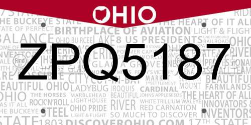 ZPQ5187 Ohio License Plate