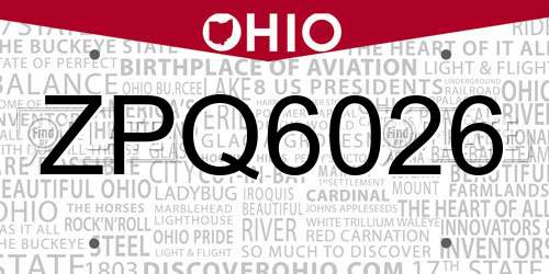 ZPQ6026 Ohio License Plate