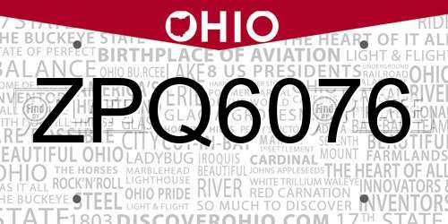 ZPQ6076 Ohio License Plate