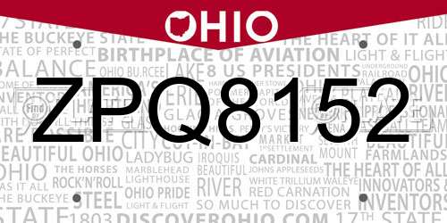 ZPQ8152 Ohio License Plate