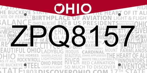 ZPQ8157 Ohio License Plate