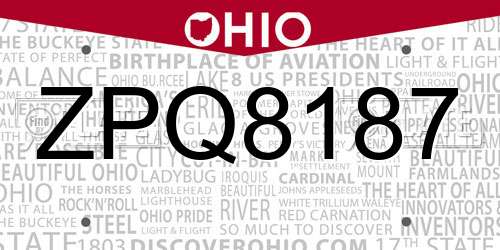 ZPQ8187 Ohio License Plate