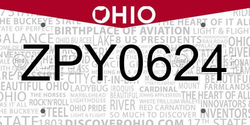 ZPY0624 Ohio License Plate