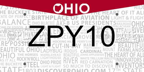 ZPY10 Ohio License Plate