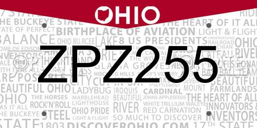 ZPZ255 Ohio License Plate