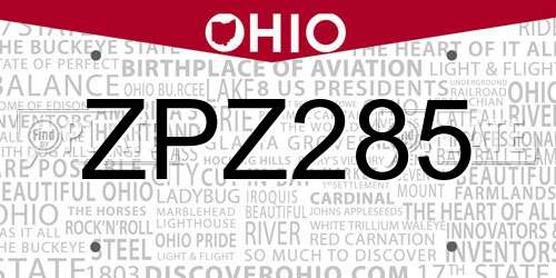 ZPZ285 Ohio License Plate