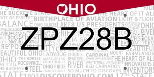 ZPZ28B Ohio License Plate