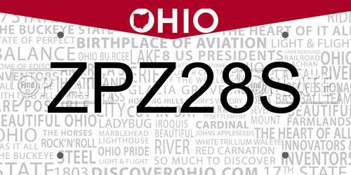 ZPZ28S Ohio License Plate