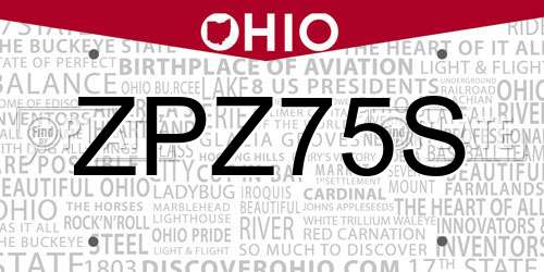ZPZ75S Ohio License Plate