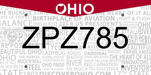 ZPZ785 Ohio License Plate