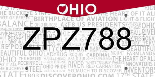 ZPZ788 Ohio License Plate