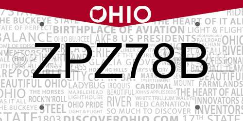ZPZ78B Ohio License Plate