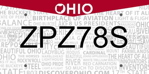 ZPZ78S Ohio License Plate