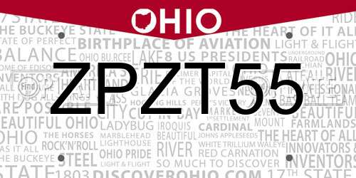 ZPZT55 Ohio License Plate