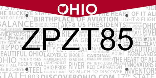 ZPZT85 Ohio License Plate