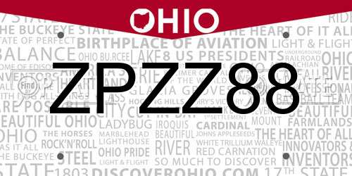 ZPZZ88 Ohio License Plate