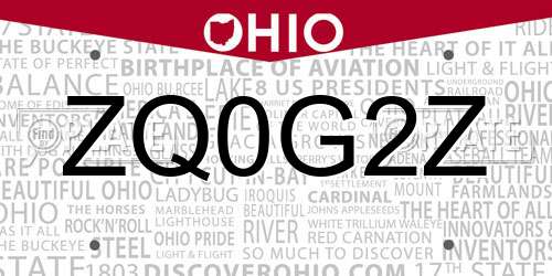 ZQ0G2Z Ohio License Plate