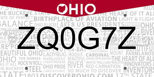 ZQ0G7Z Ohio License Plate