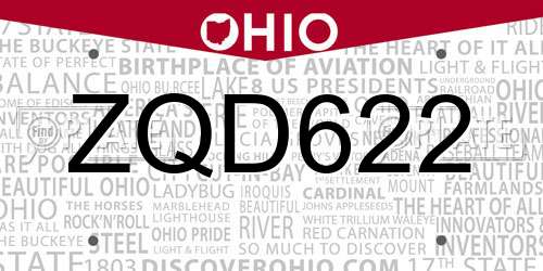 ZQD622 Ohio License Plate