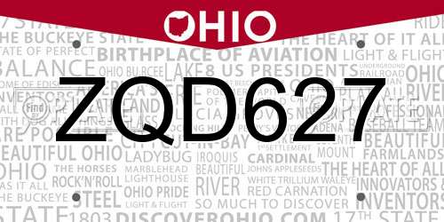 ZQD627 Ohio License Plate
