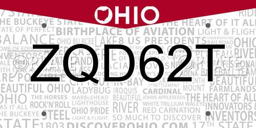 ZQD62T Ohio License Plate