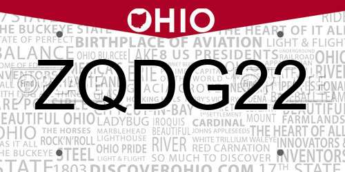 ZQDG22 Ohio License Plate