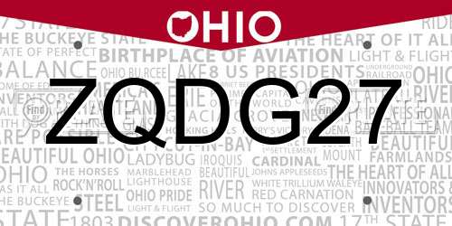 ZQDG27 Ohio License Plate