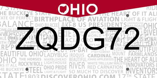 ZQDG72 Ohio License Plate