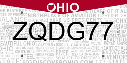 ZQDG77 Ohio License Plate