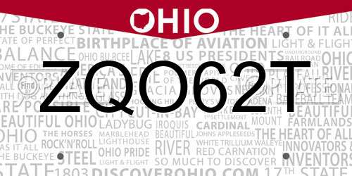 ZQO62T Ohio License Plate