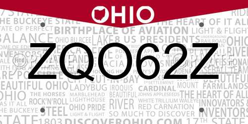 ZQO62Z Ohio License Plate