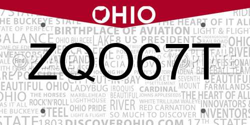 ZQO67T Ohio License Plate