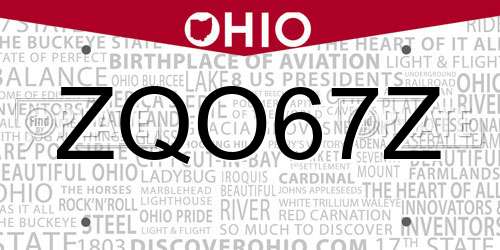 ZQO67Z Ohio License Plate