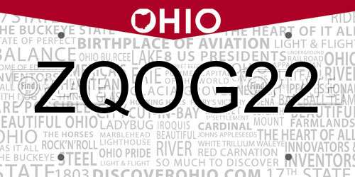 ZQOG22 Ohio License Plate