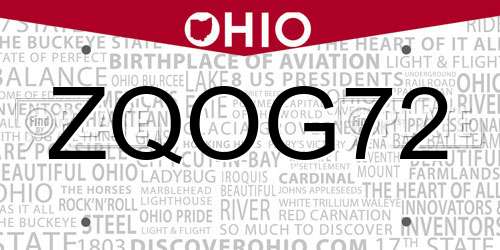 ZQOG72 Ohio License Plate
