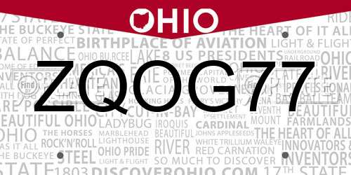 ZQOG77 Ohio License Plate