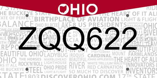 ZQQ622 Ohio License Plate
