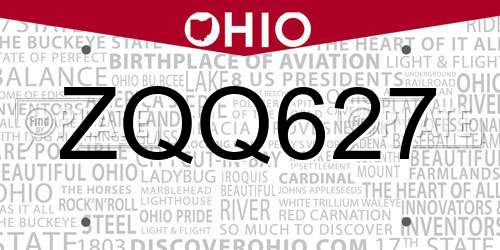 ZQQ627 Ohio License Plate