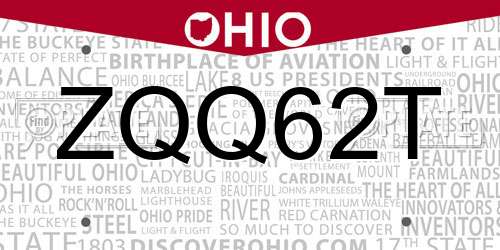 ZQQ62T Ohio License Plate