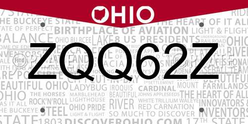 ZQQ62Z Ohio License Plate