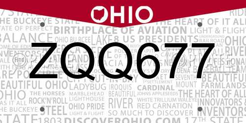 ZQQ677 Ohio License Plate