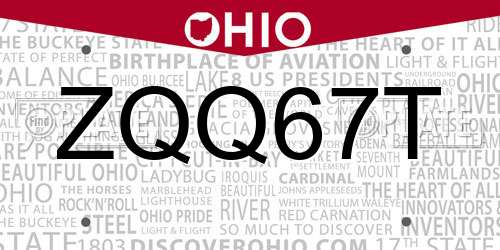 ZQQ67T Ohio License Plate