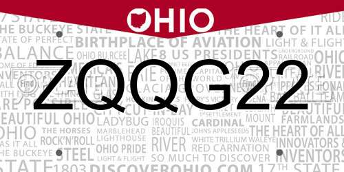 ZQQG22 Ohio License Plate