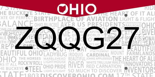 ZQQG27 Ohio License Plate