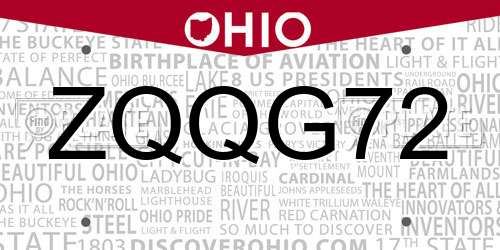 ZQQG72 Ohio License Plate