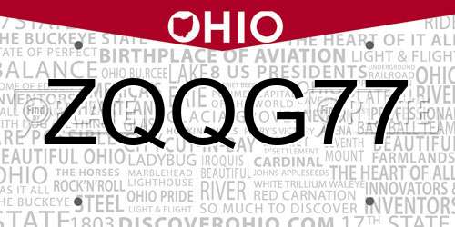 ZQQG77 Ohio License Plate