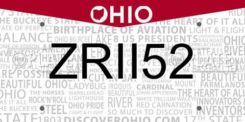 ZRII52 Ohio License Plate