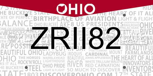 ZRII82 Ohio License Plate