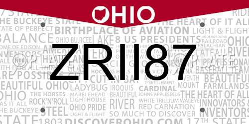 ZRII87 Ohio License Plate