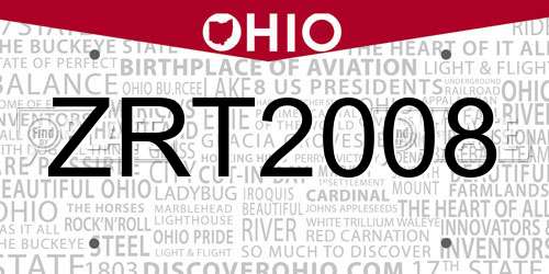 ZRT2008 Ohio License Plate